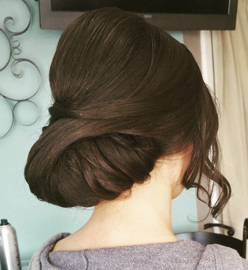 low prom updo with a bouffant for long hair