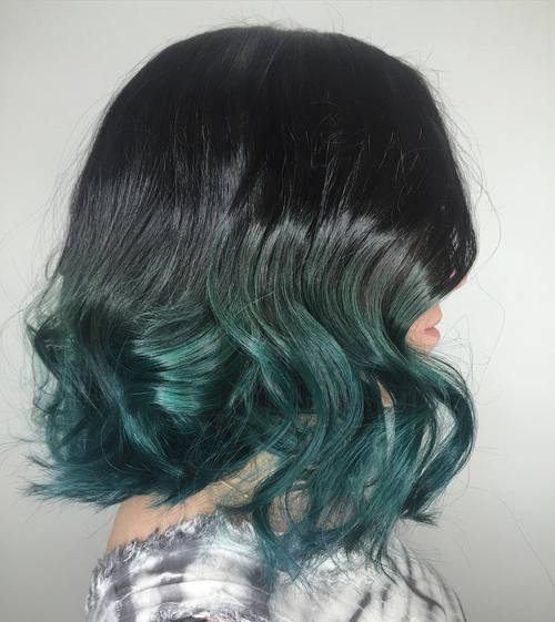 Black To Teal Ombre Lob