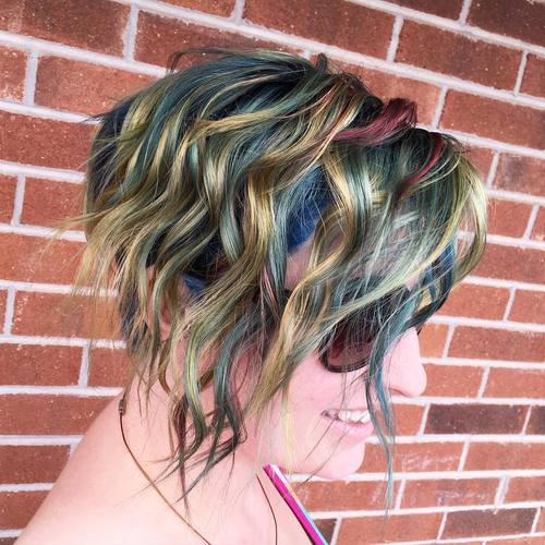 Wavy Bob With Rainbow Highlights