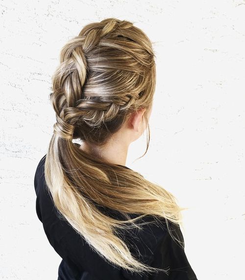 Three Braids Into Low Ponytail Updo