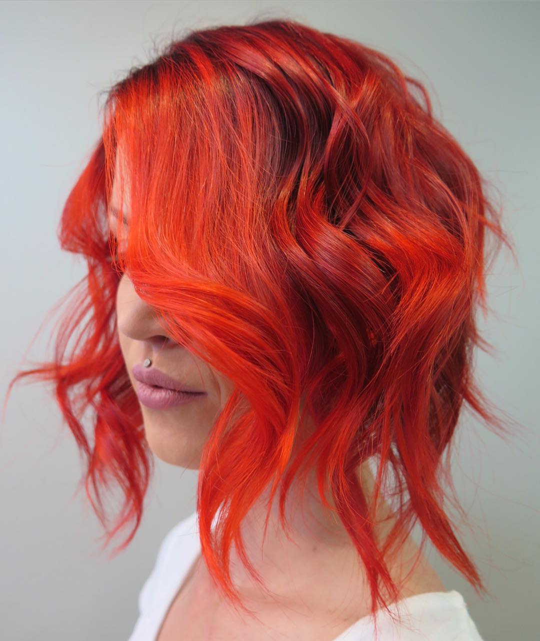 Orange Red Wavy Bob