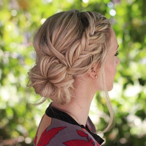 Side Bun With A Fishtail Braid