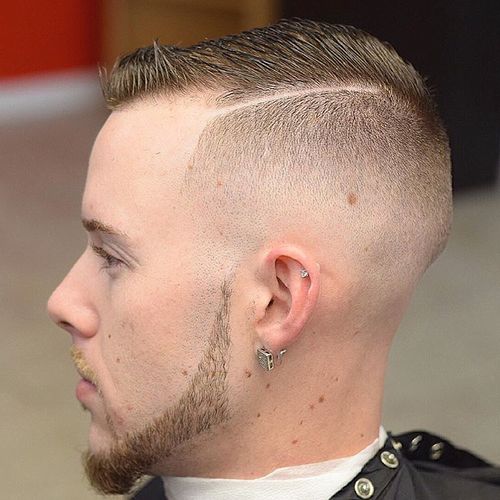 short fade with shaved side part