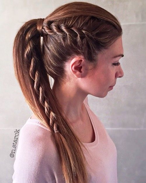 6 ponytail for straight hair with a side rope braid