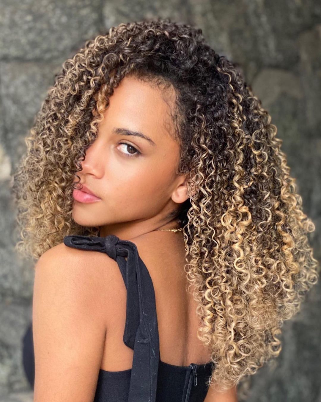 Long curly hair with ombre colour