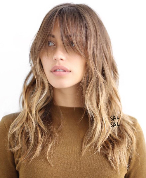 50 Cute Long Layered Haircuts with Bangs 2021 (500 x 607 Pixel)