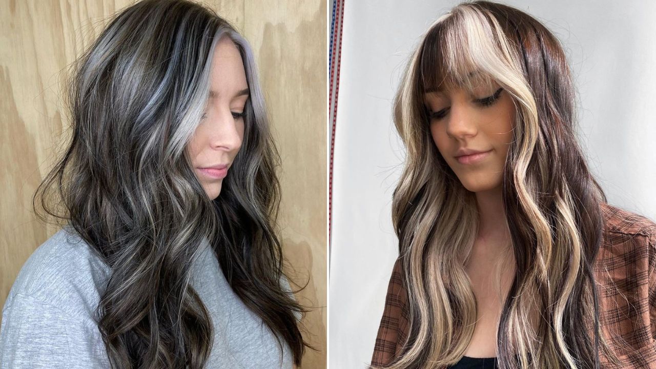 Dark Brown Hair With Chunky Bleach Blonde Highlights