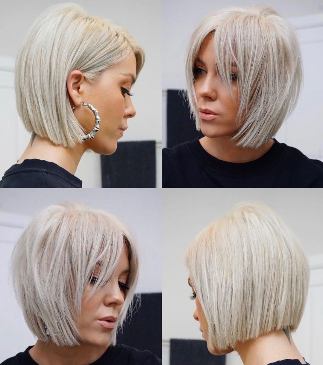 Blonde bob with a hidden undercut and face-framing bangs