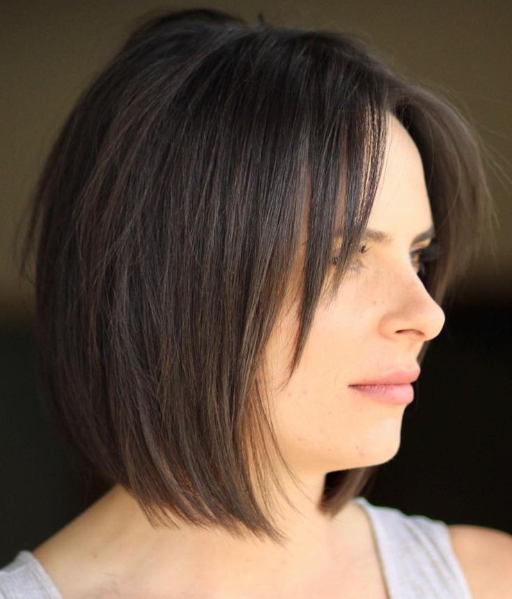 Blunt bob with feather-light curtain bangs