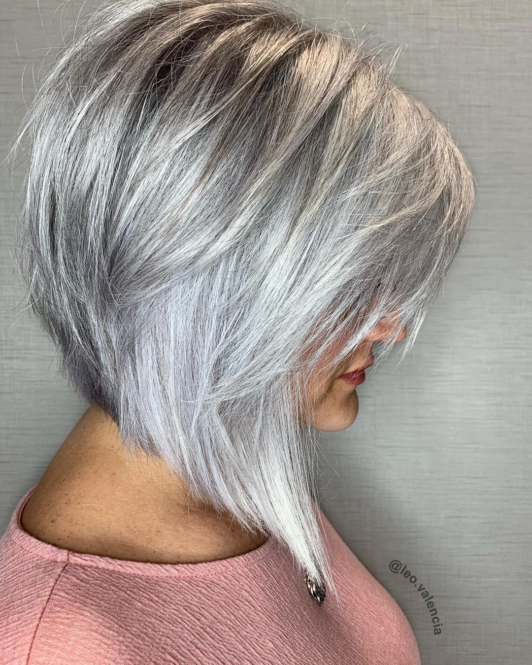 Image of Asymmetrical blunt bob gray hair