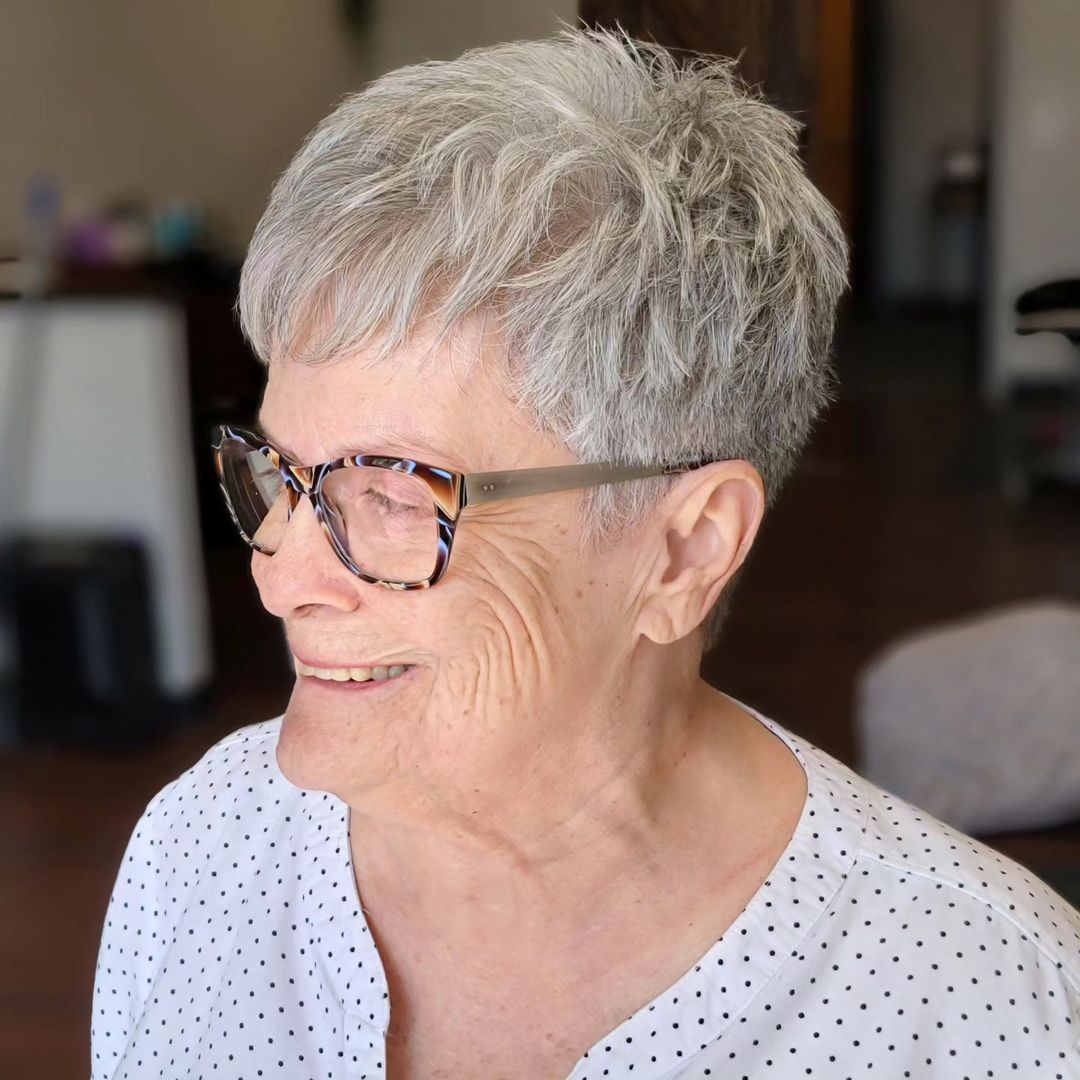 Short Textured Pixie and Glasses for Women over 60