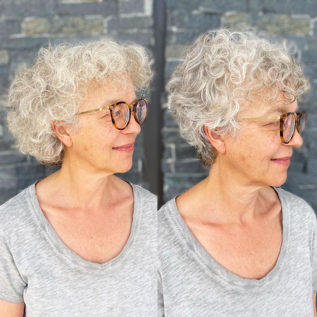 Curly Pixie for Women Over 60 with Glasses