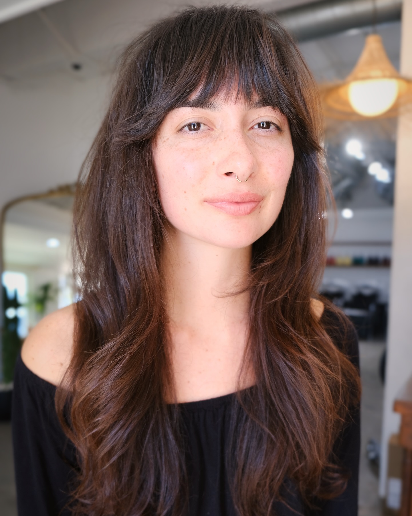 Long Dark Brown Hair with Split Bangs