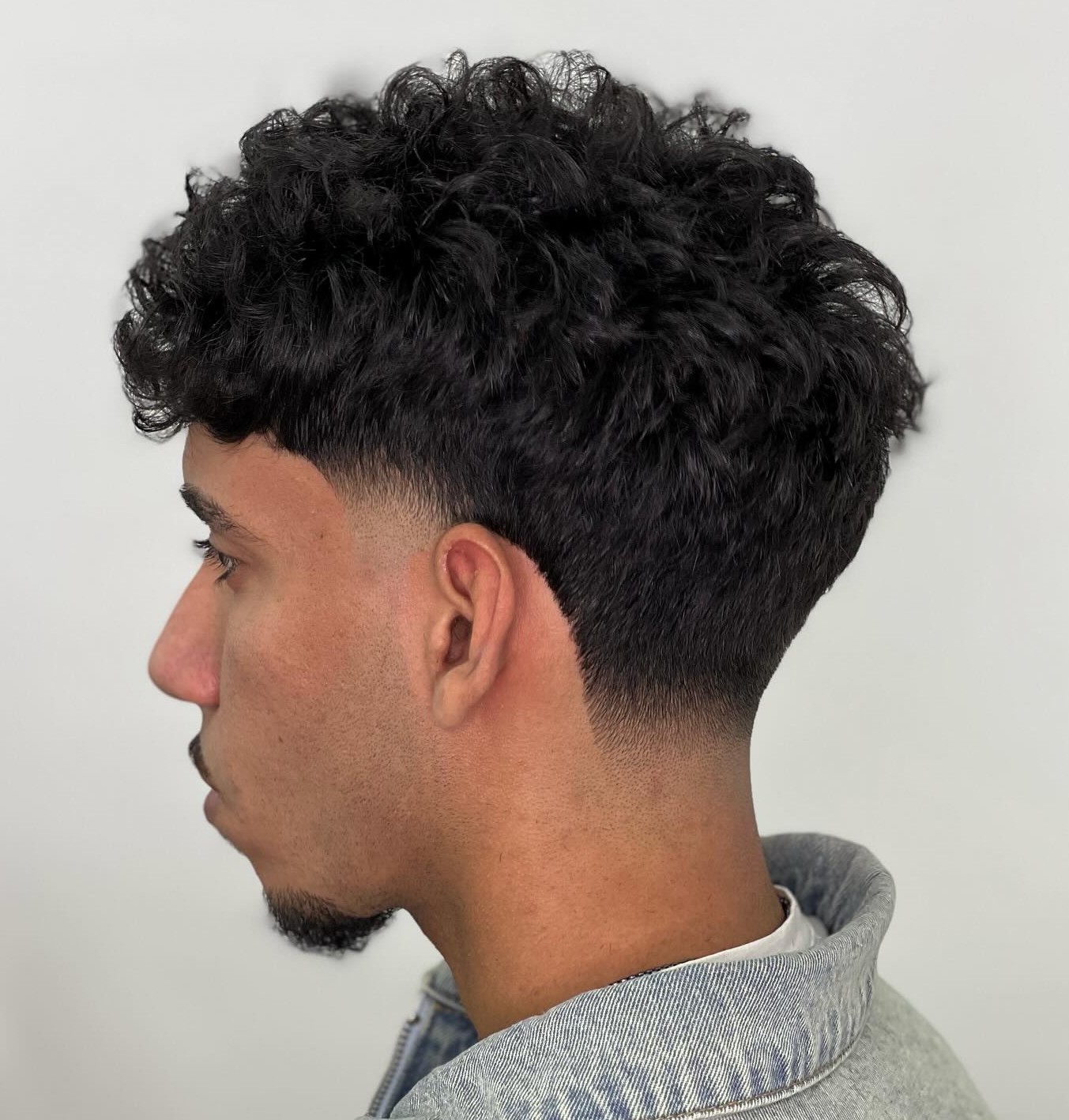 Mens Curly Temple Fade Cut
