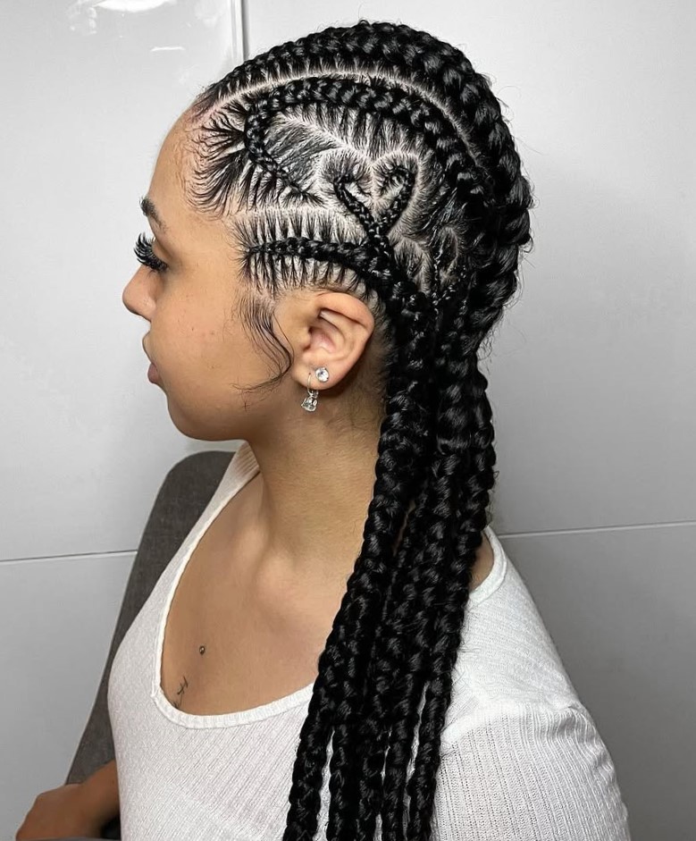 Heart Cornrows and Stitch Braids