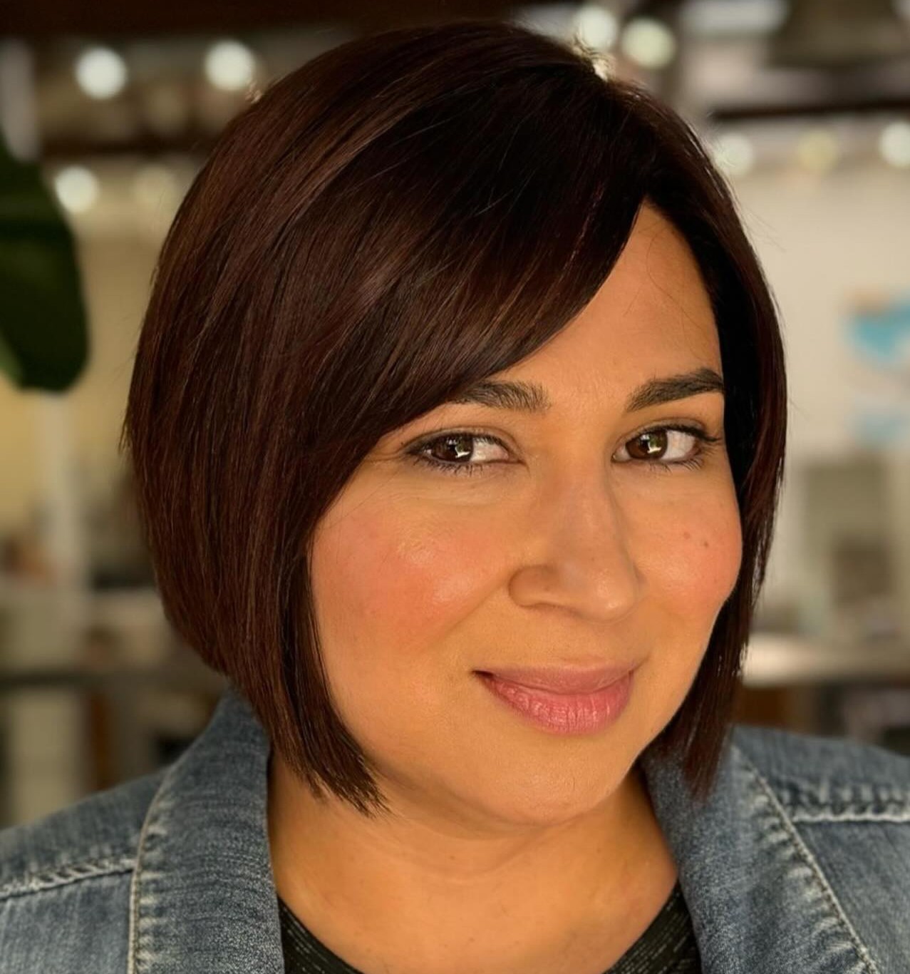 Side-Swept Fringe for a Round Face