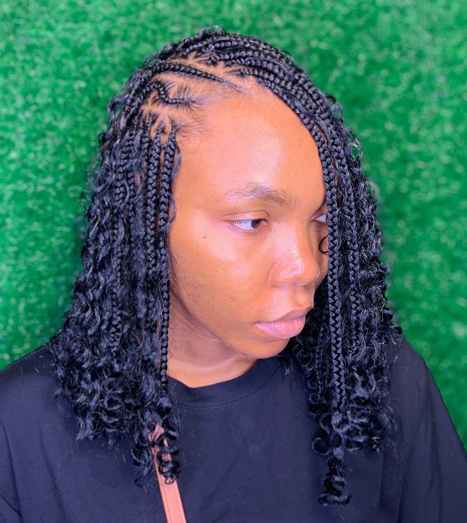 Curly Lob with Cornrows