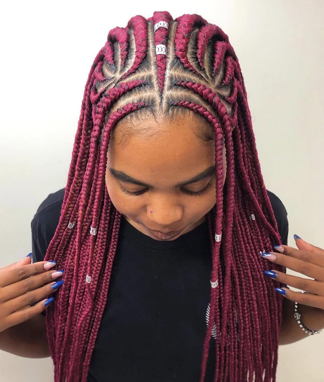 Burgundy Cornrows with Cuffs