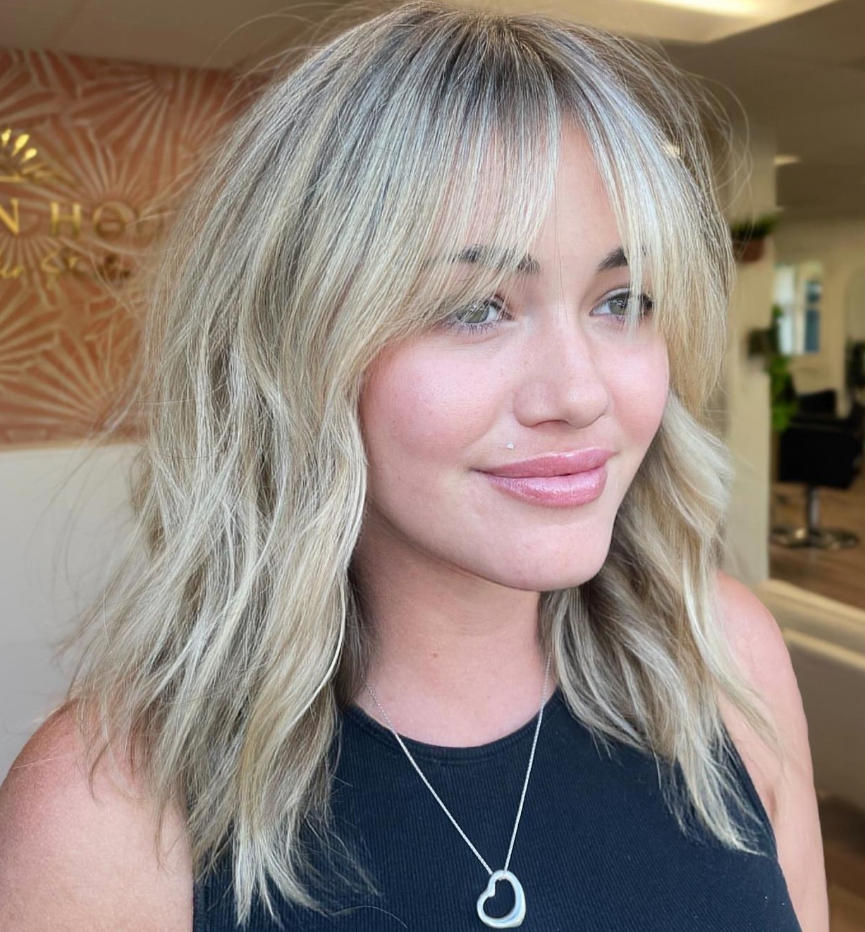 Medium Hair with Thin Curtain Bangs