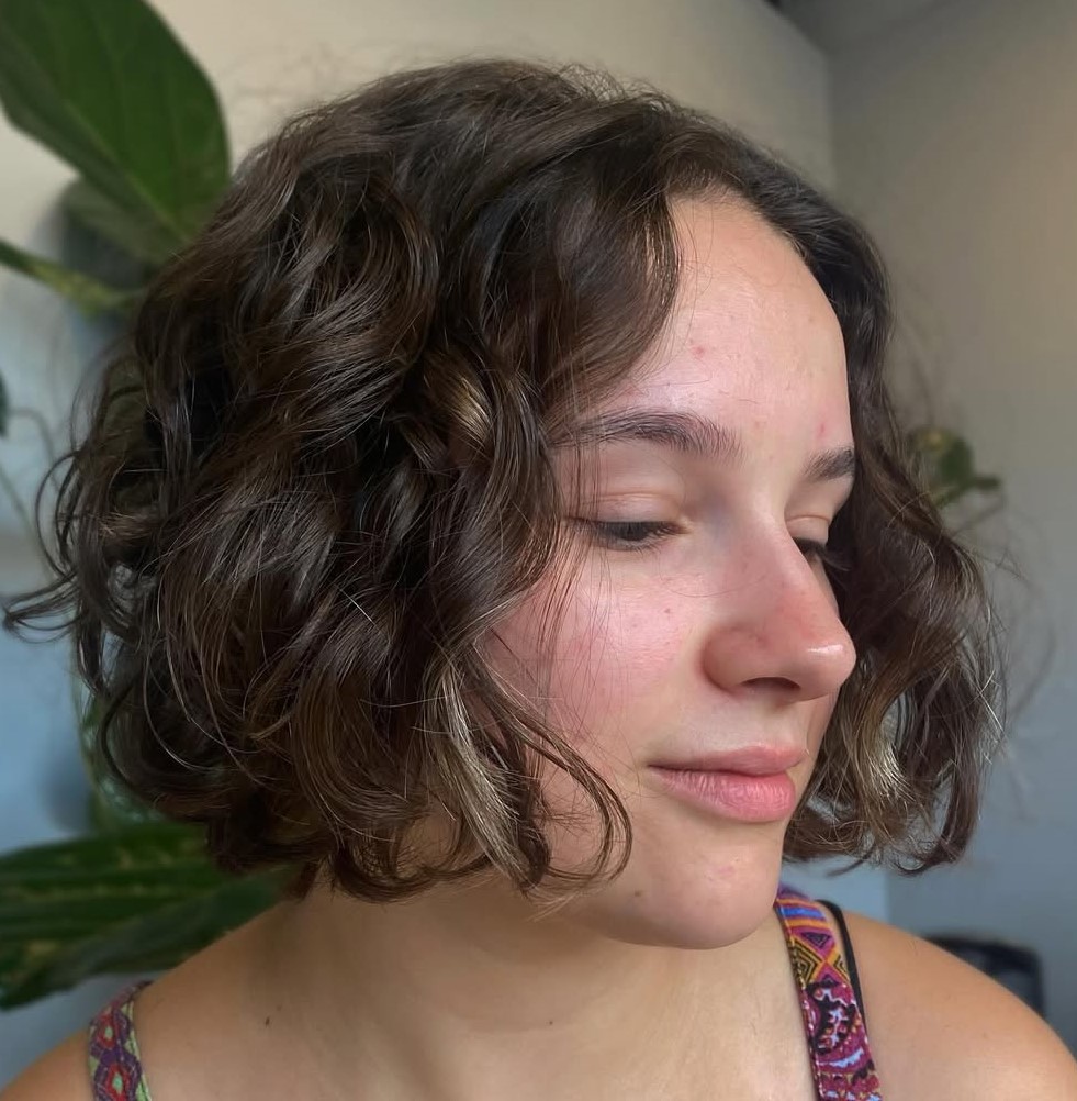 Center-Parted Wavy Bob Hairstyle