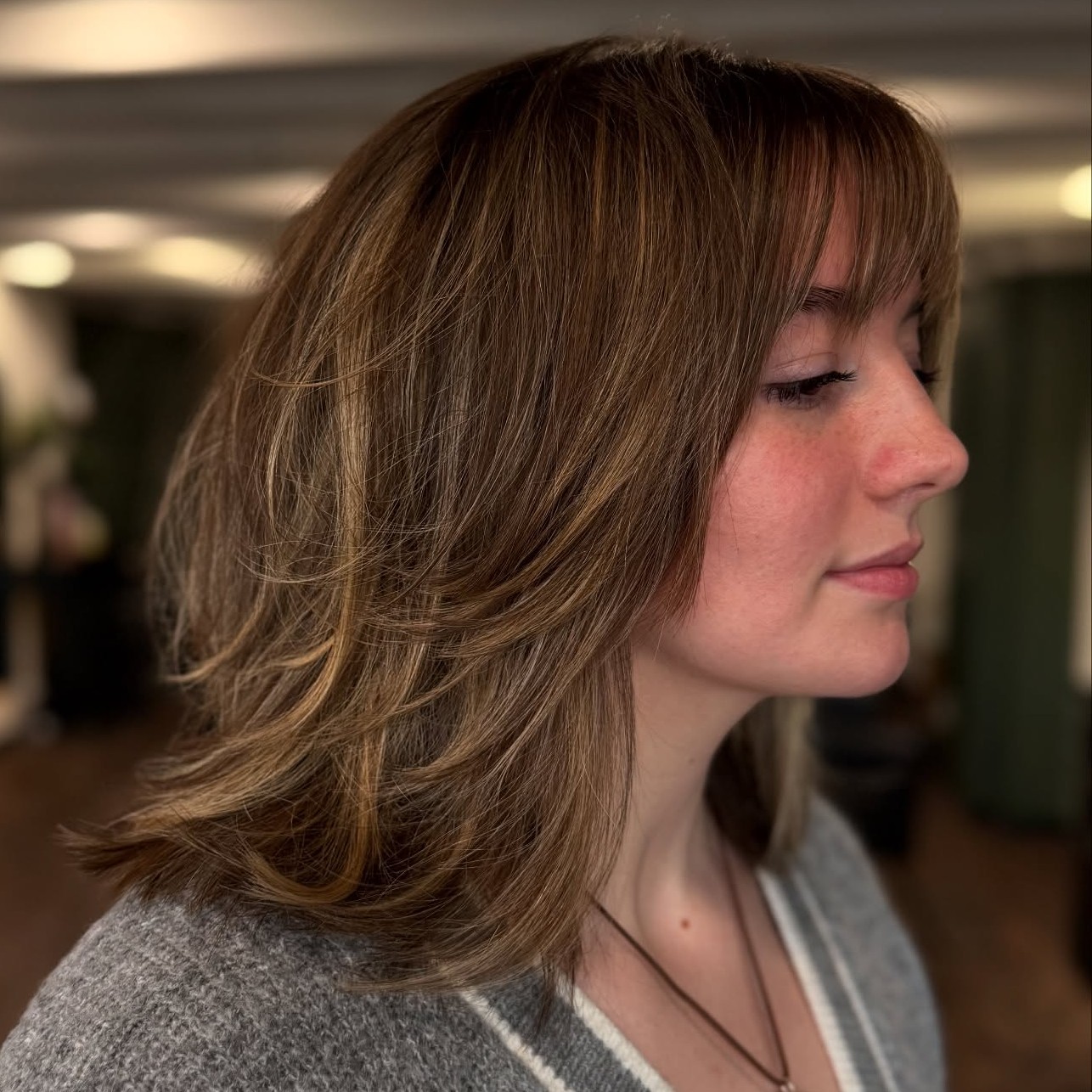 Feathered Lob Shag Hairstyle