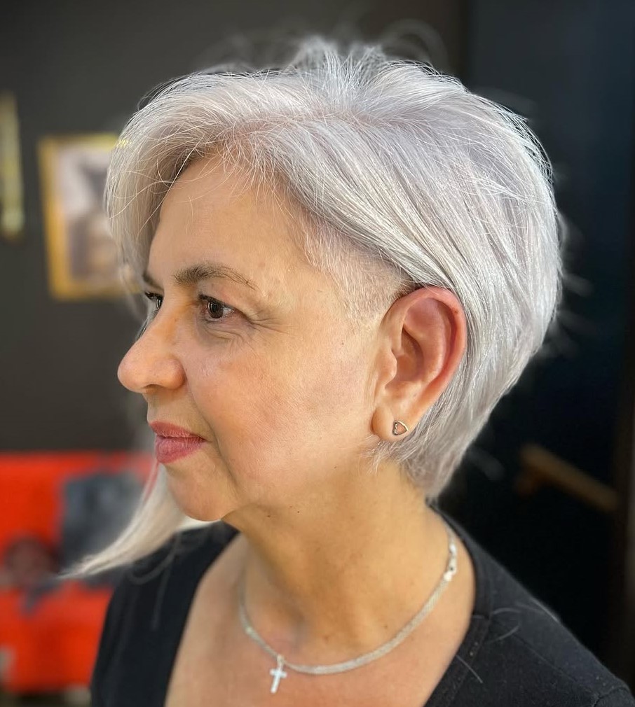 Senior Gray Bob with One Side Longer
