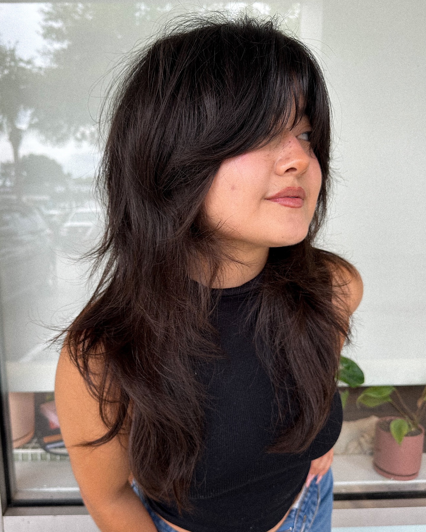 Middle-Parted Shag with a Bang