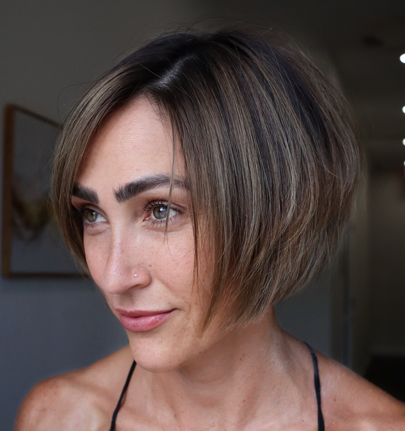 Short Brown Bob with Highlights