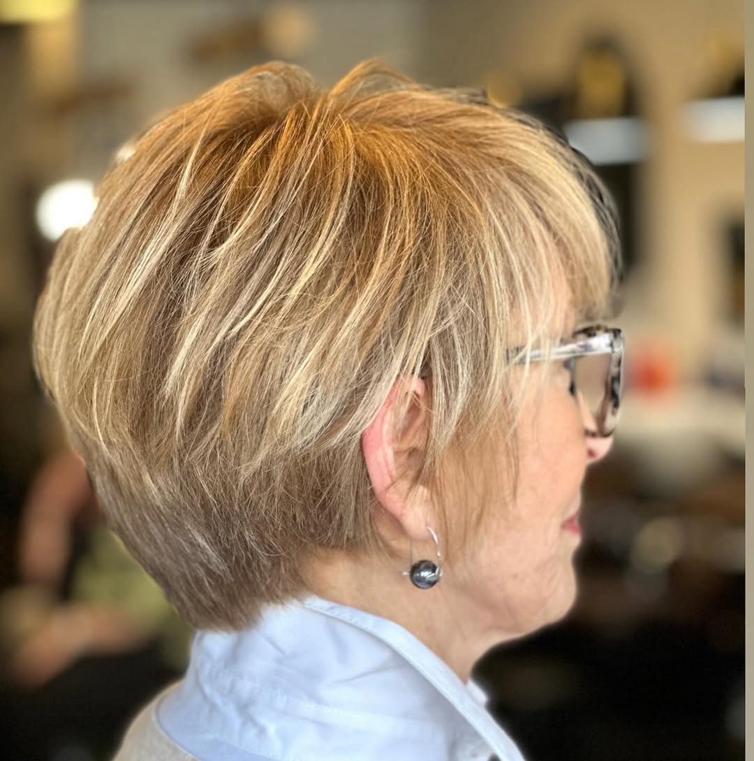Over Short Hair with Blonde Highlights