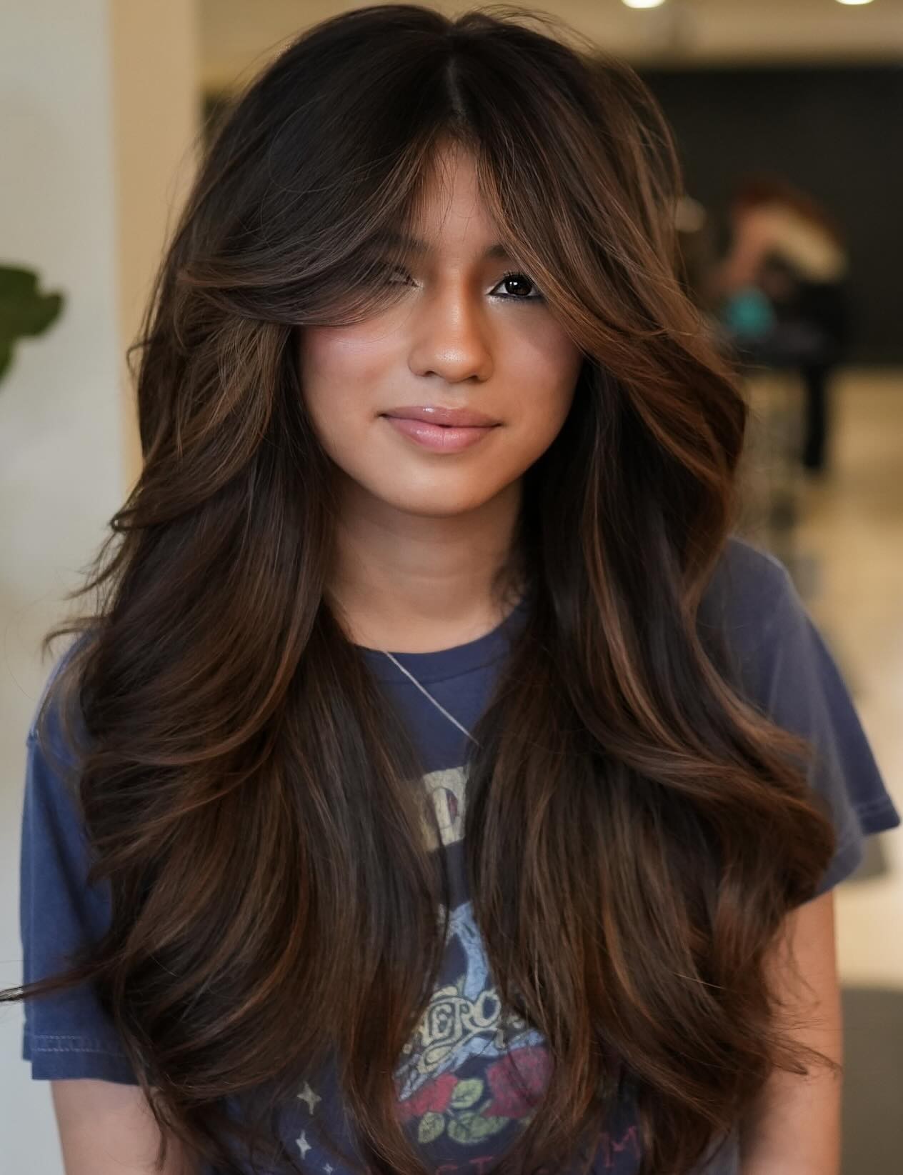Long Brown Hair with Side Bang