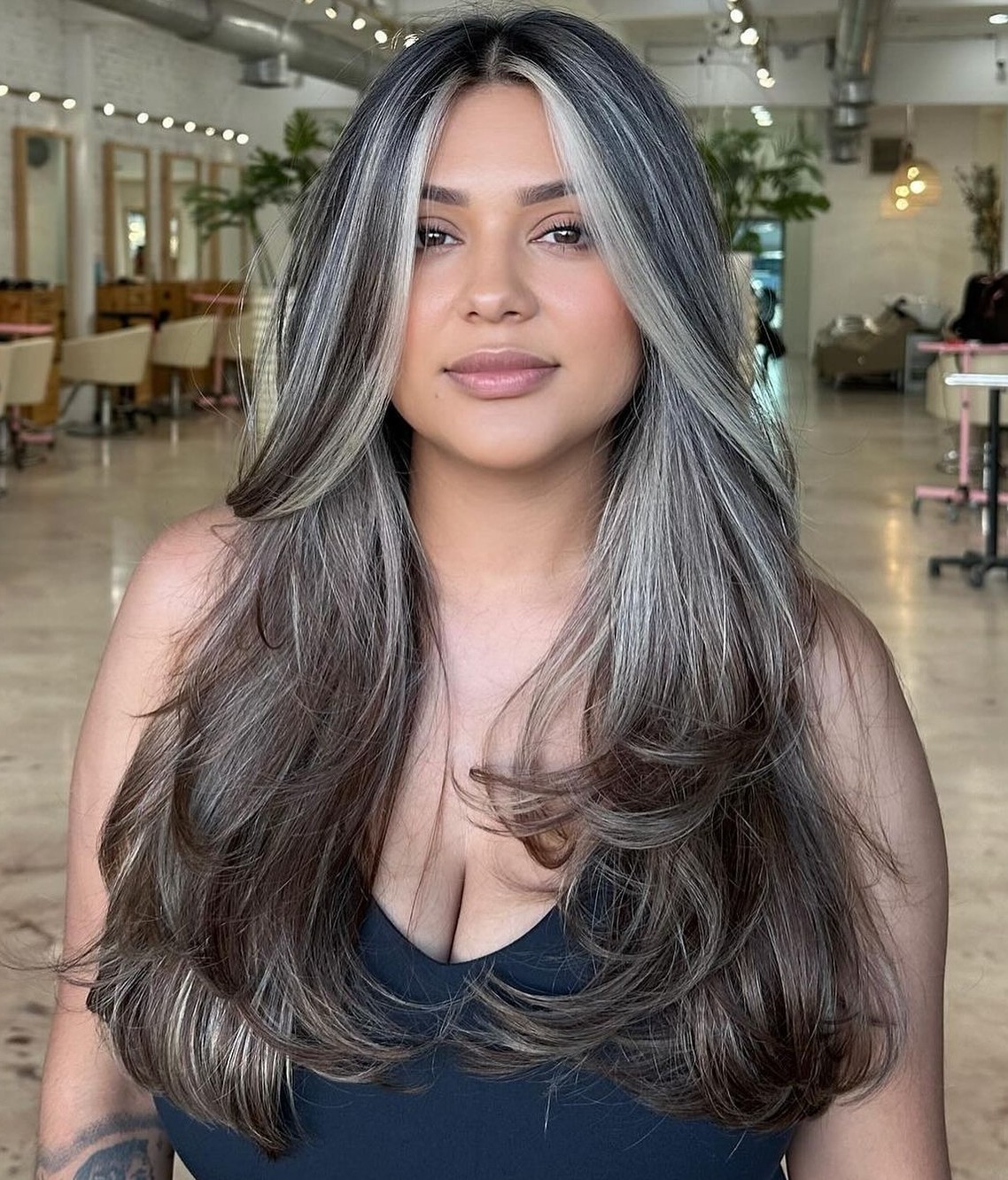 Icy Blonde Highlights for Dark Hair