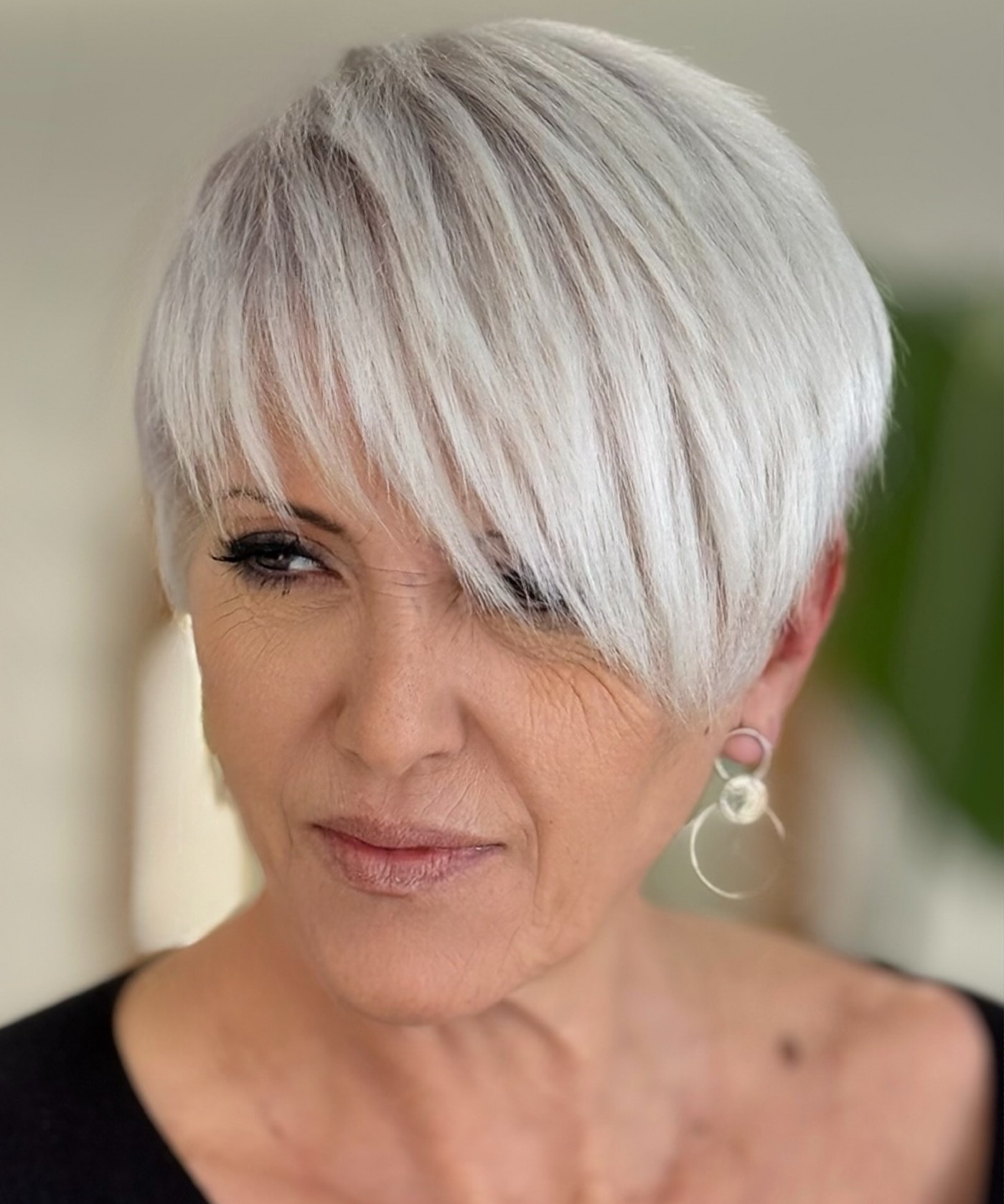 Choppy Asymmetrical Bangs Over 50