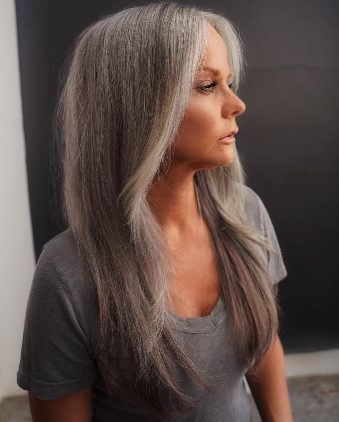 Long Layered Gray Hairstyle