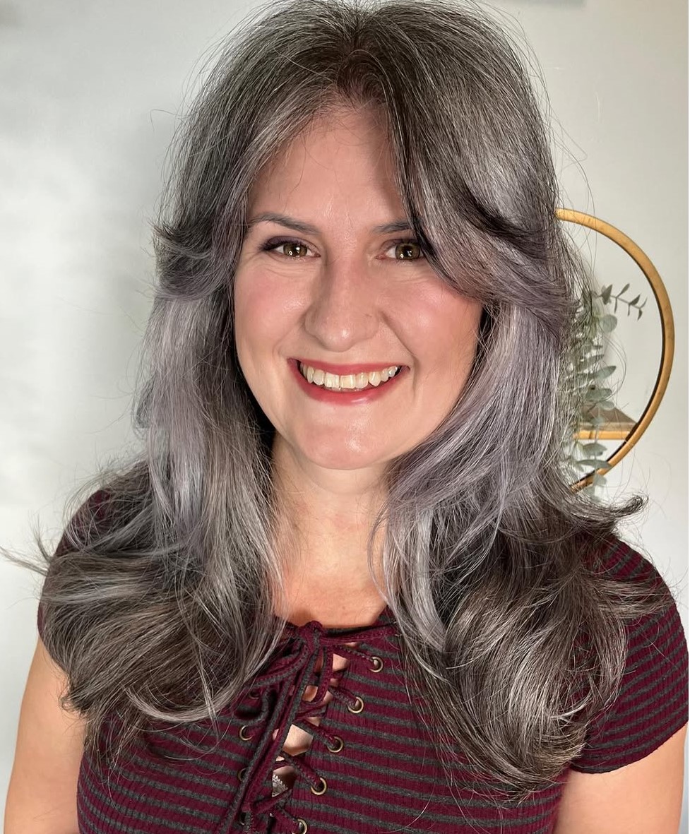Long Gray Hairstyle with Bangs