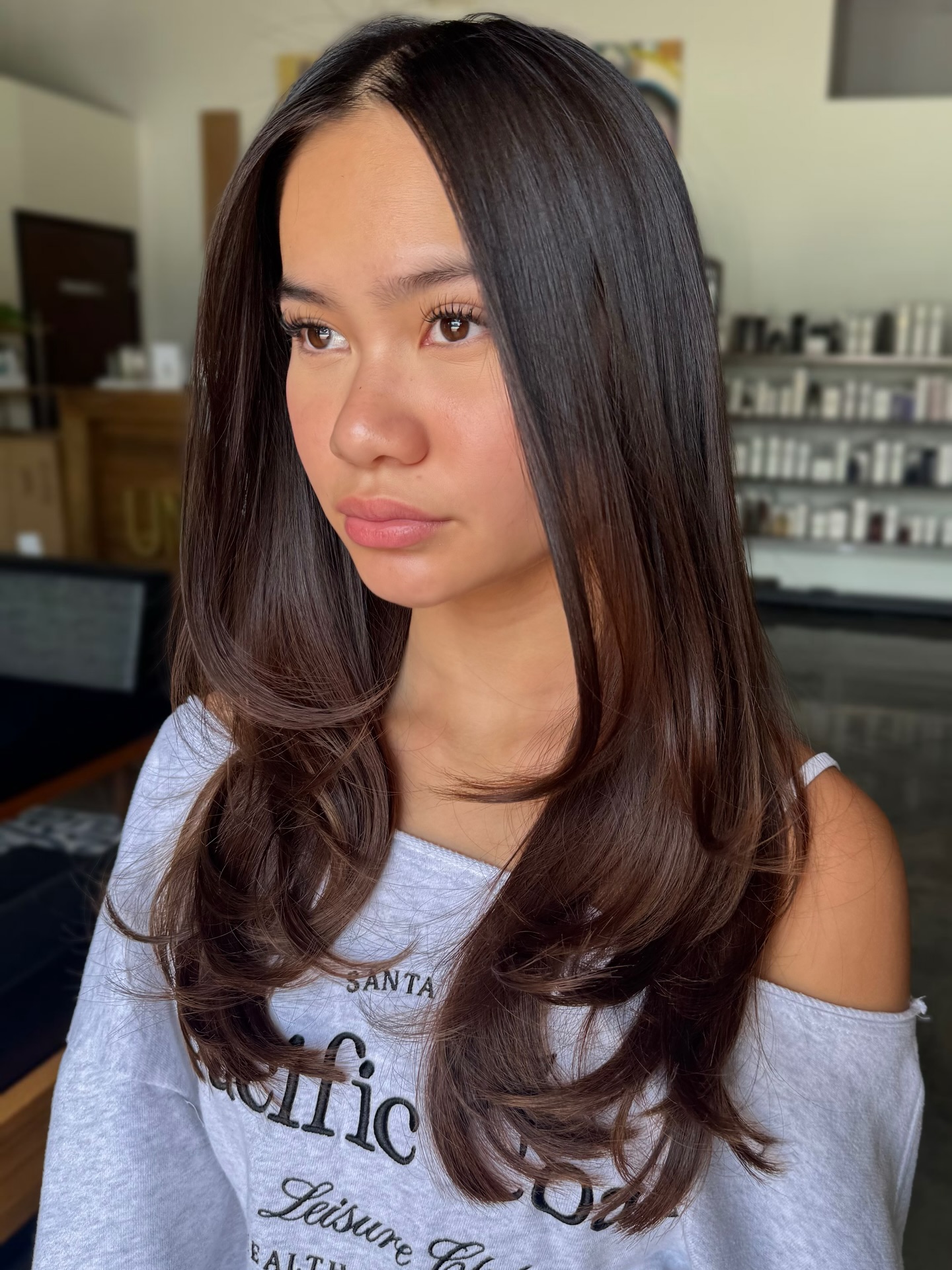 Long Layered Hairstyle for Big Foreheads