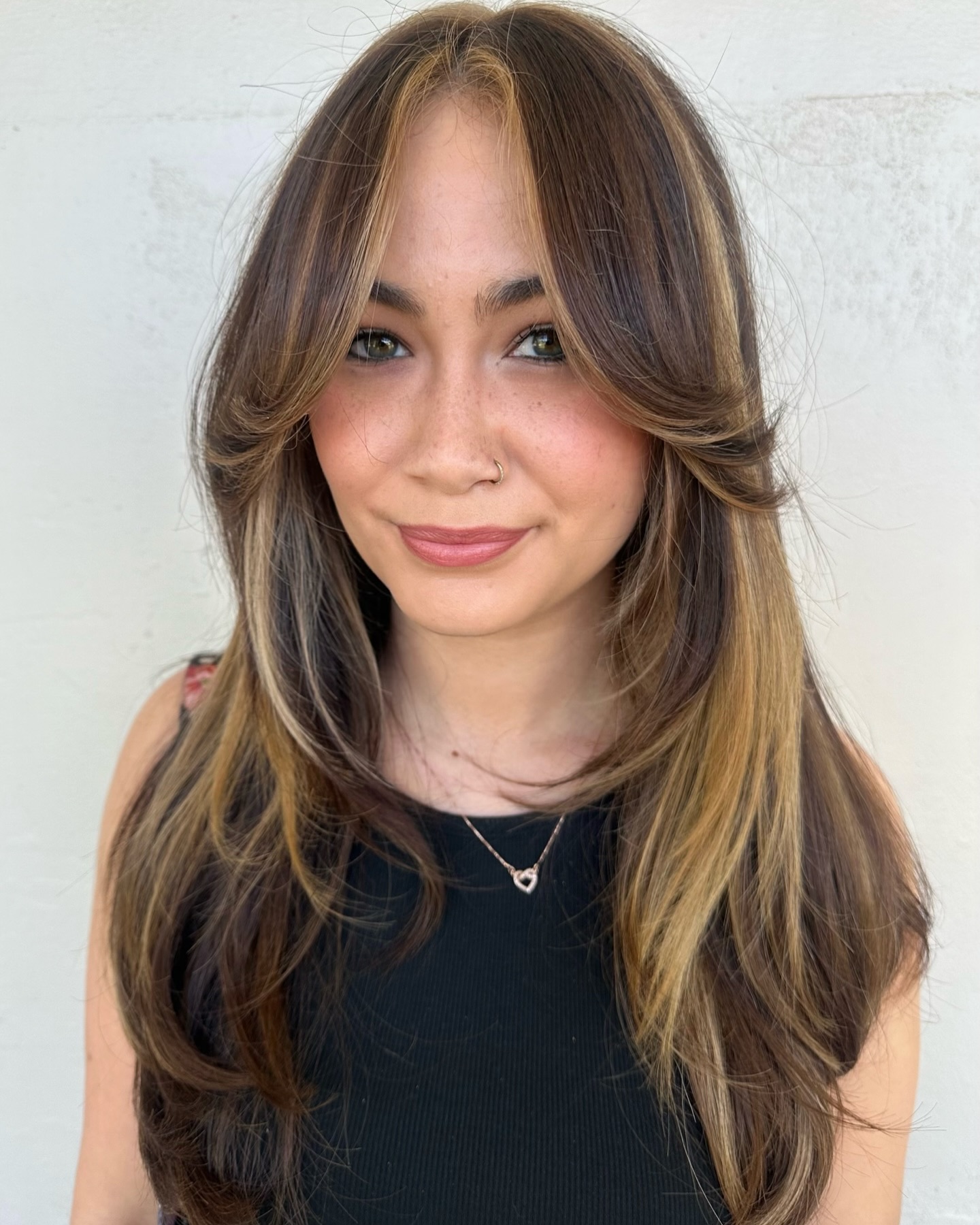 Long Curtain Bangs for a Big Forehead