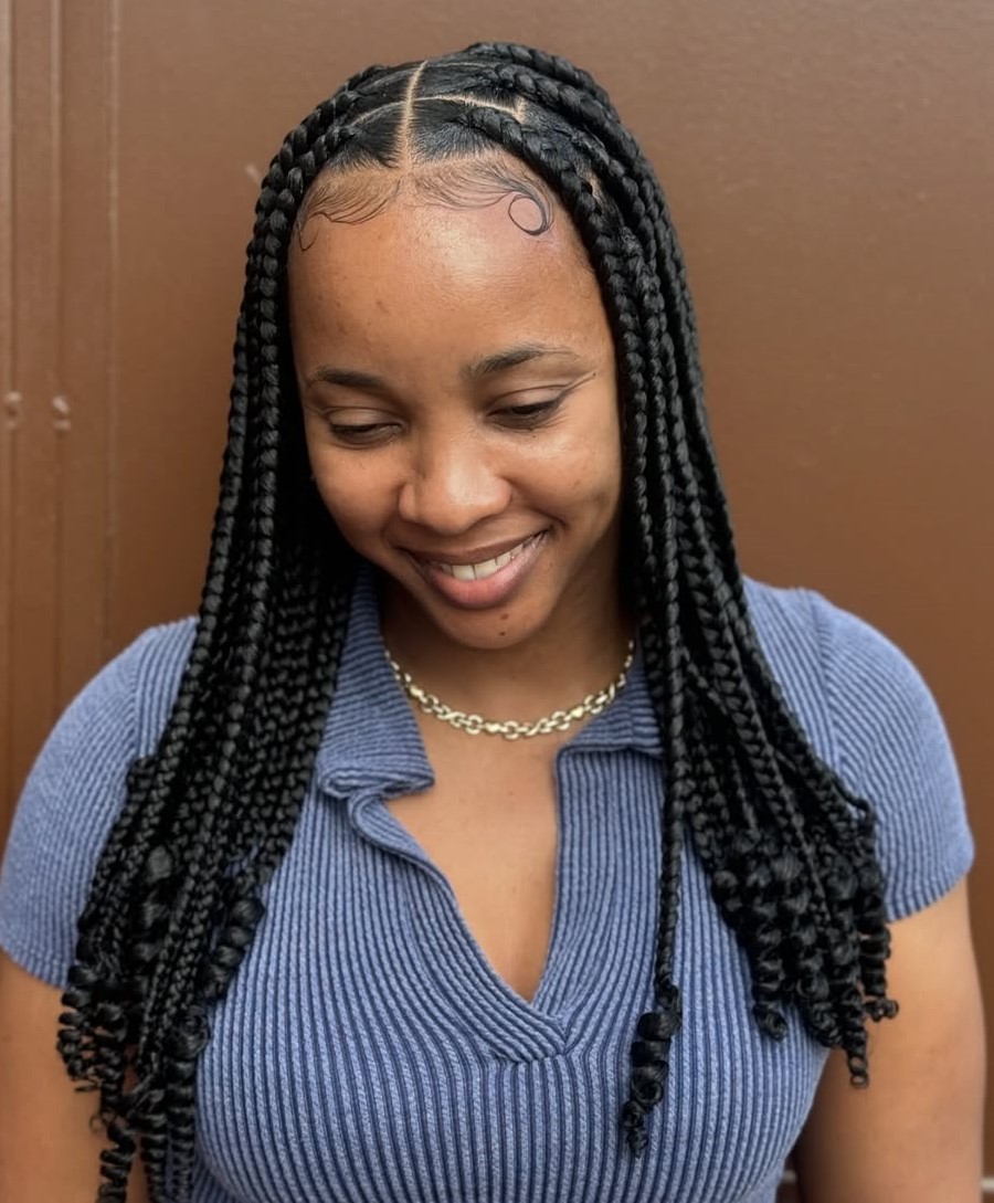 Center-Parted Mid-Length Braids