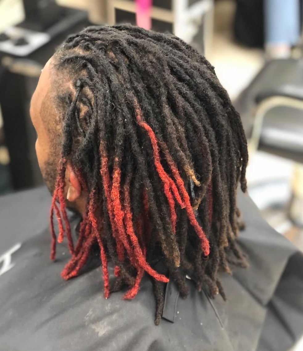 Mens Locs with Red Highlights