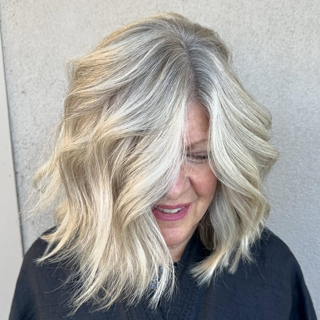 Gray Blonde Layered Lob