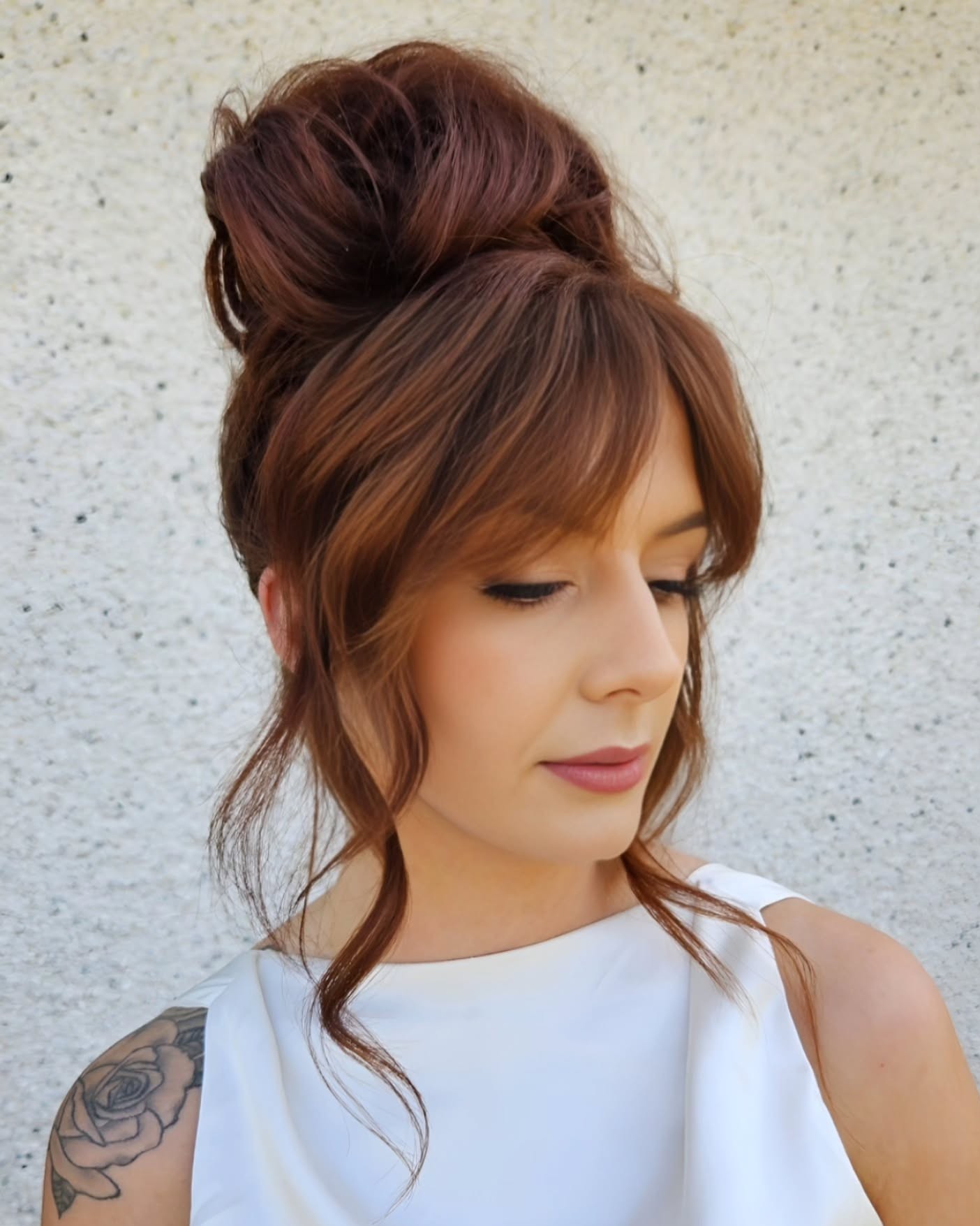 Messy Top Knot for a Big Forehead