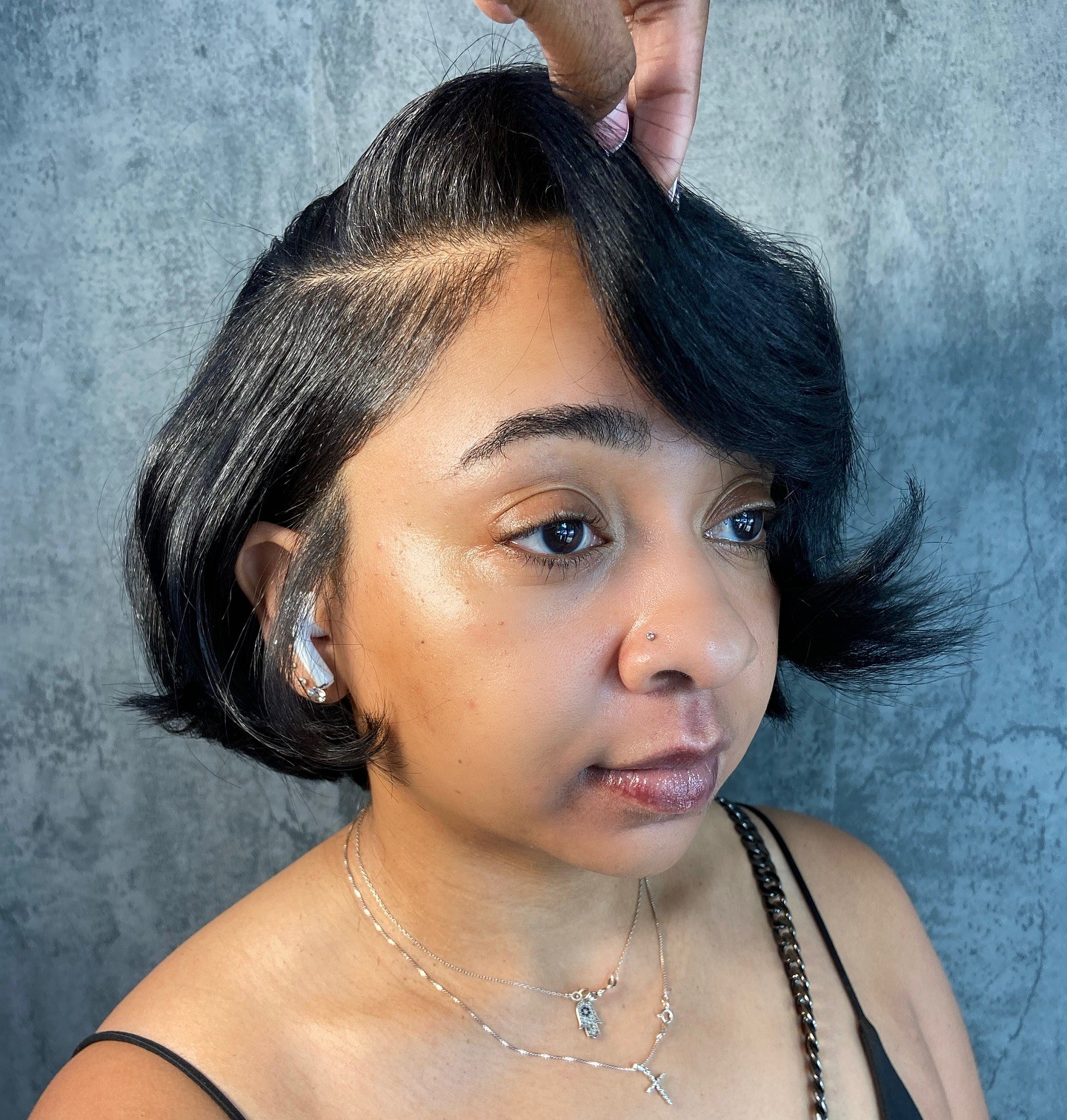 Black Wavy Comb-Over Bob
