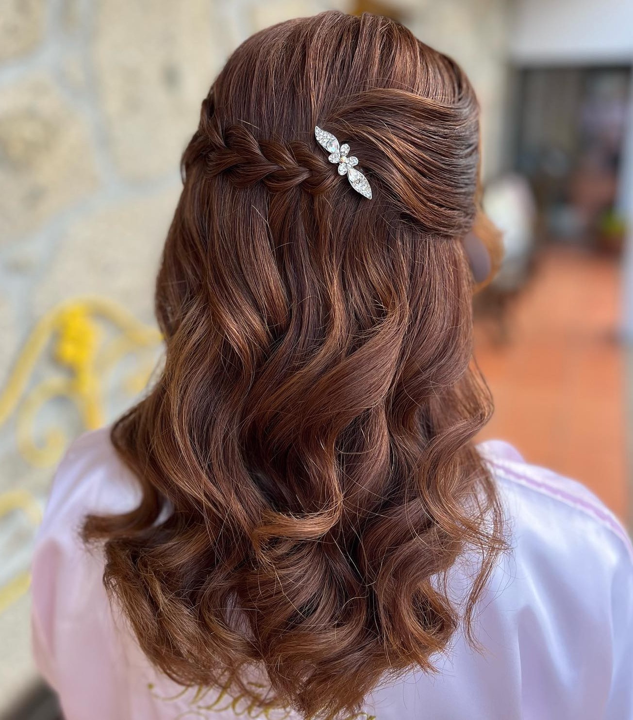 Asymmetrical Half Updo for Mother of the Bride