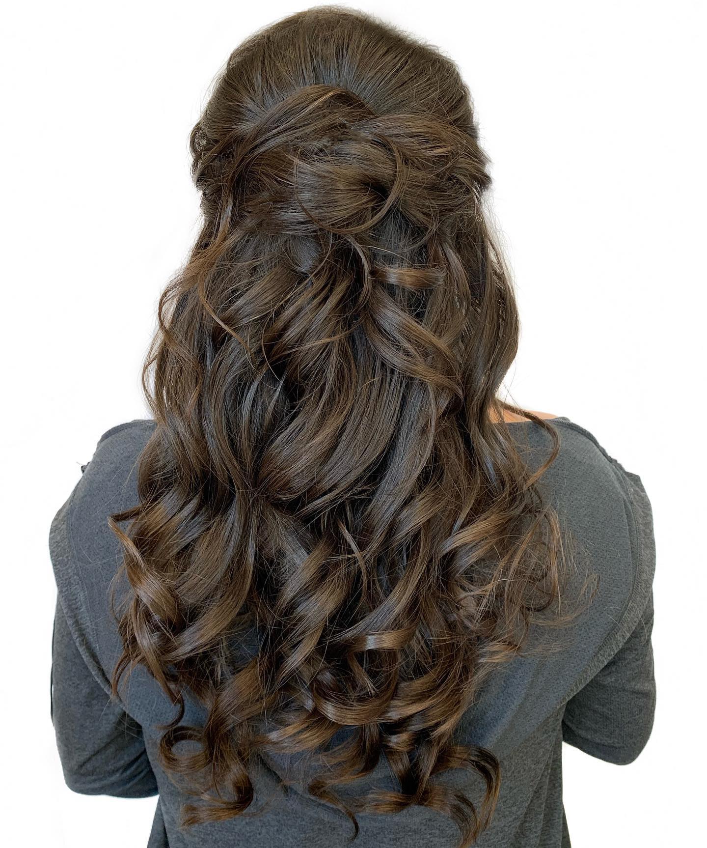 Long Curled Half-Up Style