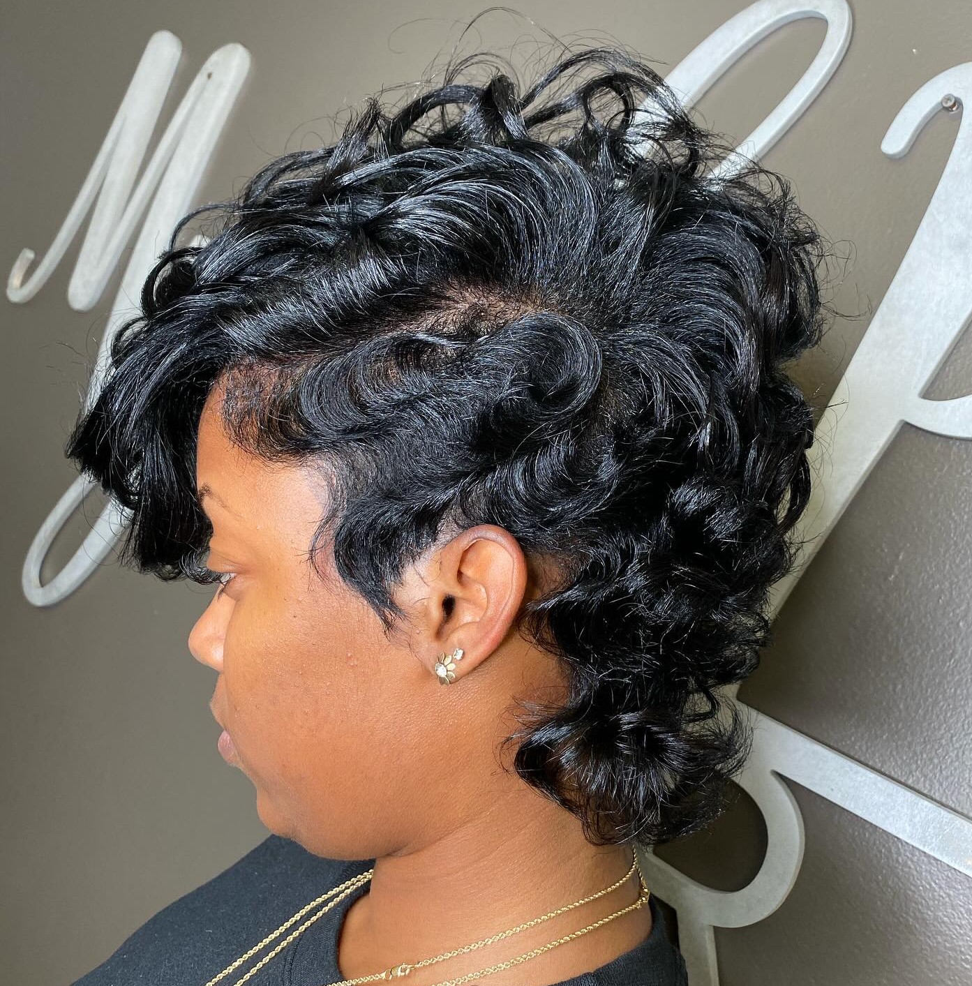 Black Curly Mixie Haircut