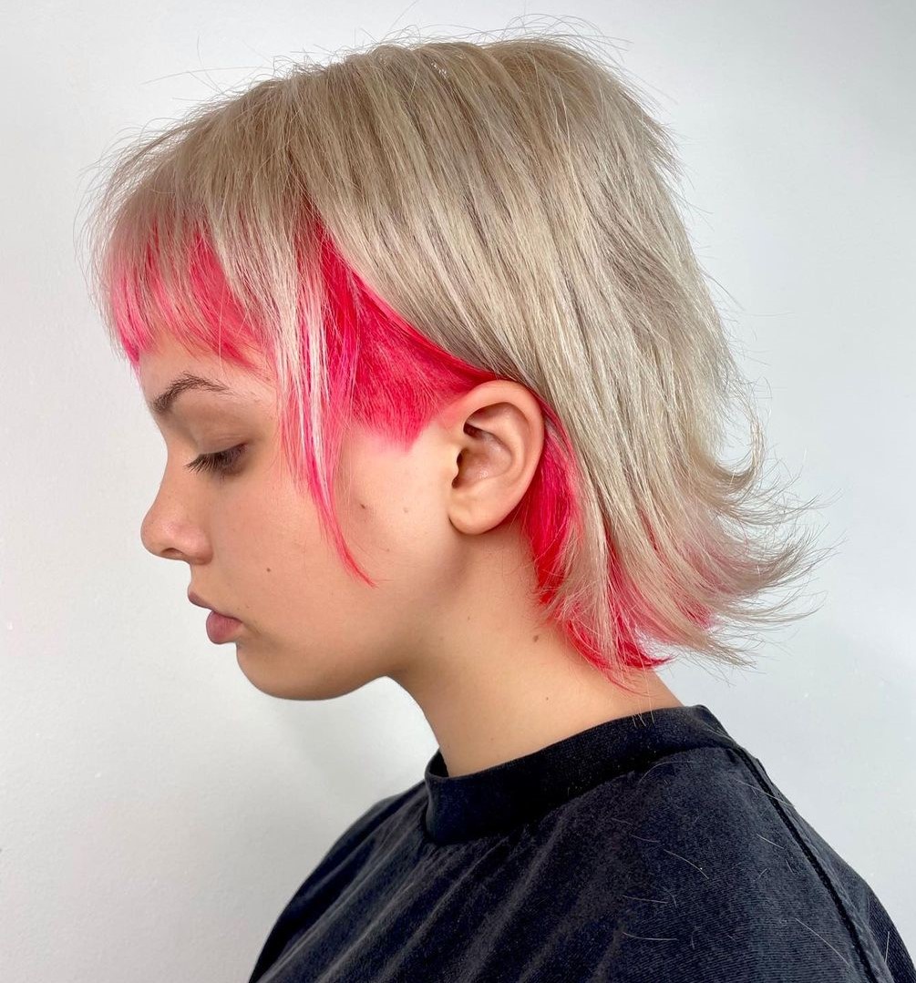 Blonde Mullet with Magenta Lowlights