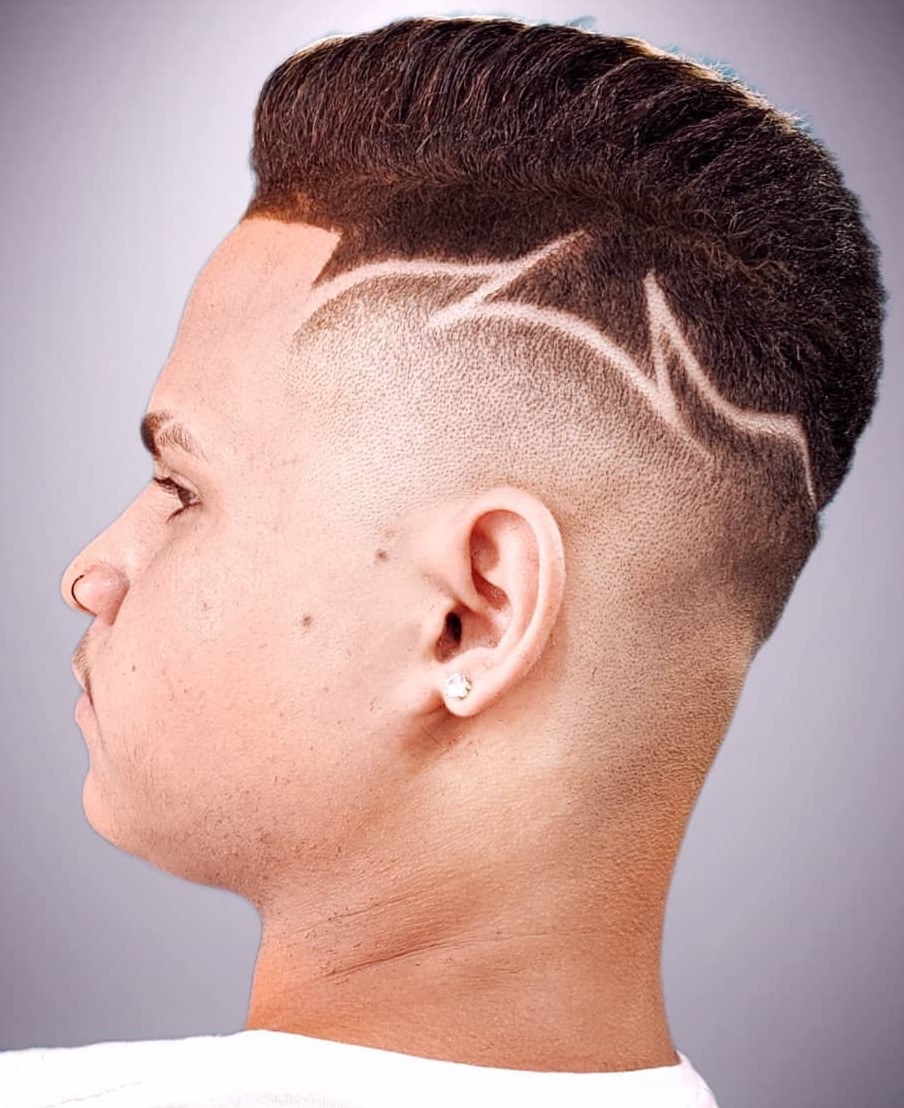 Modern Flat Top with Skin Fade and Wavy Line Hair Design